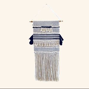 Indaba Bohemian Macrame Wall Hanging Hand Woven Textile Fringe Black Cream